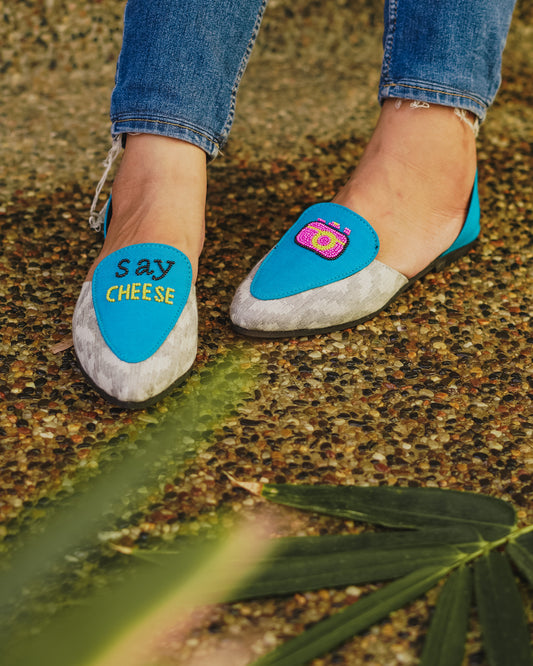 Say Cheese Beaded Slip Ons